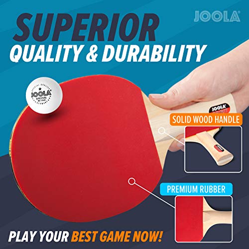 JOOLA Family Premium Ping Pong Paddles Set of 4 - Advanced Table Tennis Rackets, 10 Training 3 Star Ping Pong Balls, and Storage Case - Competitive or Recreational Play - Indoor and Outdoor Compatible