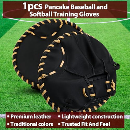 VioraWhite Pancake Baseball and Softball Training Glove - Flat & Soft Premium PVC Fielding Gear for Left-Hand Throw, Great Choice for Teens - color: Black