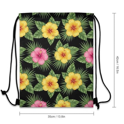 Gym Drawstring Bag Sports Sackpack Waterproof String Backpack with Shoe Compartment for Hiking Swimming Training, Hawaii Hawaiian Tropical Flowers And Jungle Palms Bags - color: Picture (508)