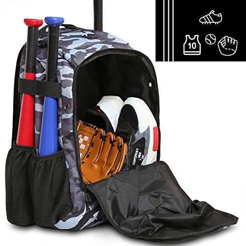 ZOEA Baseball Bat Bag Backpack, T-Ball & Softball Equipment & Gear for Youth and Adults, Large Capacity Holds 4 Bats, Helmet, Gloves, Cleats,Shoes Compartment & Helmet Holder