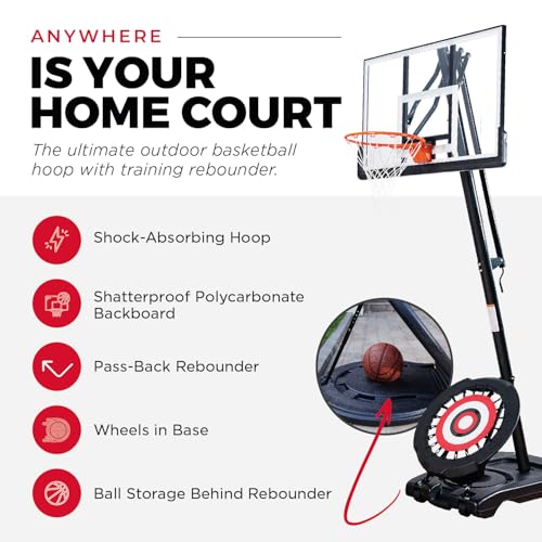 IE SPORTS Portable Basketball Hoop Outdoor 7.5-10ft Adjustable Height, 44-54 Inch Impact Backboard and Basketball Rebounder, Outdoor Basketball Hoop Goal System for Kids and Adults - style: 50" Backboard