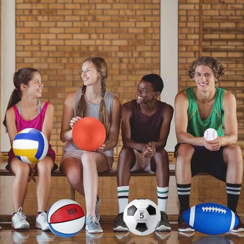 Libima 6 Pcs Multi Sport Ball Set Official Size Football Basketball Soccer Volleyball Playground Ball Baseball with Outdoor Sports Equipment Bag Pump Back to School Sports Gift - style: Multi Style