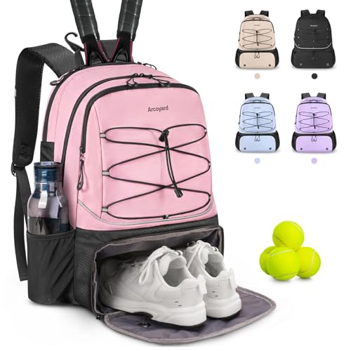 Arcoyard Tennis Bag Holds 2 Rackets, Professional Tennis Bags for Women, Tennis Backpack with Ventilated Shoe Compartment - color: Pink
