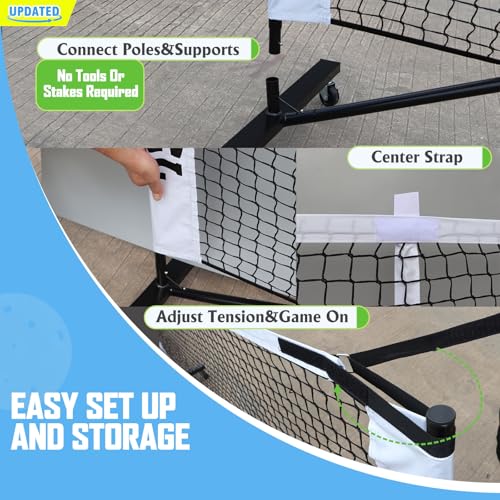 Pro Pickleball Net Portable with Wheels – 22ft Heavy Duty Pickleball Net System with Sturdy Aluminum Frame for Outdoor & Indoor – Nylon Net & Carrying Bag for Pickleball, Tennis, Badminton - style: Movable-Portable