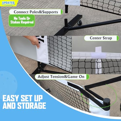 Pro Pickleball Net Portable with Wheels – 22ft Heavy Duty Pickleball Net System with Sturdy Aluminum Frame for Outdoor & Indoor – Nylon Net & Carrying Bag for Pickleball, Tennis, Badminton - style: Movable-Portable