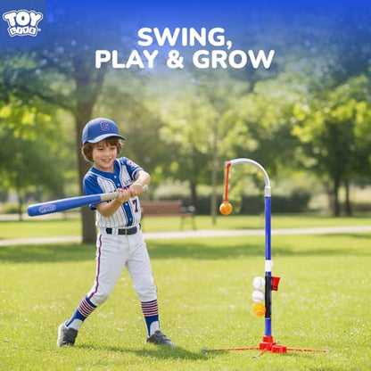 TOY Life 3-in-1 tBall Set for Kids 3-5, Adjustable Toddler T Ball Training Set with Bat, Toddler Baseball Set Semi-Automatic Launcher, Hanging Tee, Soft & Dog Play Balls, Fun Sports Set for Ages 3+