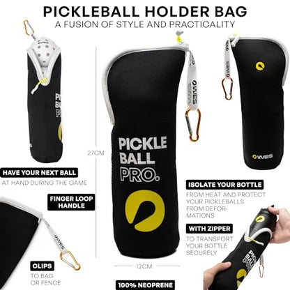 WES Pickleball Water Bottle + Pickleball Ball Holder + 3 Outdoor Pickleball Balls | Insulated Pickleball Water Bottle with Sport Spout Lid - color: Black
