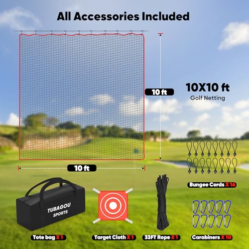 Golf Practice Net, Heavy-Duty Multi Sports Netting Barrier 10FT | 15FT |20FT |25FT Golf Hitting Net for Garage, Ideal for Backyard with Baseball, Softball, Hockey, Soccer and More - size: 10X10FT