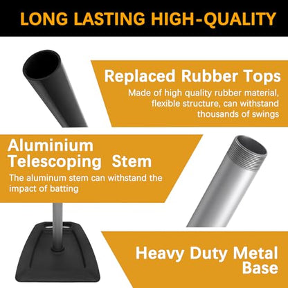 Baseball Tees for Hitting Adjustable Height Batting Tee 24" to 45" Easy Assemble Softball Tee with Rubber Top Heavy Duty Metal Base Hitting Tee for Kids/Youths/Adults
