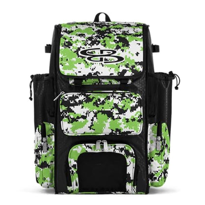 Boombah Superpack Bat Pack - Backpack Version (no wheels) - Holds 4 Bats - Camo Series - Multiple Color Options - color: Black/Lime Green