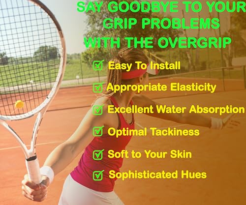 Tennis Racket Grip 6 Pack, Precut Anti Slip Tennis Overgrips Tape with Dry Feel, Sweat Absorption, Comfortable Handle Overgrip Grip Wrap for Tennis/Badminton/Pickleball