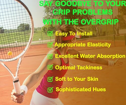 Tennis Racket Grip 6 Pack, Precut Anti Slip Tennis Overgrips Tape with Dry Feel, Sweat Absorption, Comfortable Handle Overgrip Grip Wrap for Tennis/Badminton/Pickleball