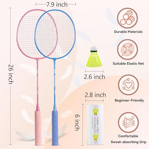 Badminton Set for Family & Beginners, Includes 2/4 Rackets 3/6 Shuttlecocks 1 Carrying Bag, Outdoor Yard Garden Park Practice Sports Game for Kids Adults