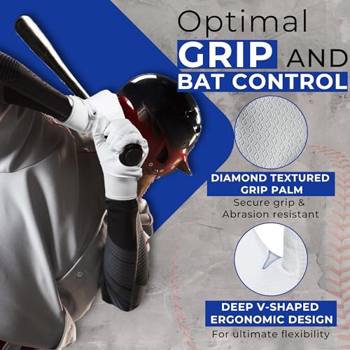 HANDLANDY Baseball Batting Gloves for Adult Youth, Grip Breathable Softball Batting Gloves Fit Men Kids Boys Girls - color: White-Adult, size: Adult Medium