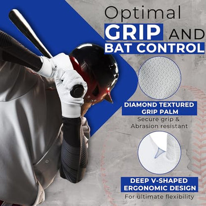 HANDLANDY Baseball Batting Gloves for Adult Youth, Grip Breathable Softball Batting Gloves Fit Men Kids Boys Girls - color: White-Adult, size: Adult Medium