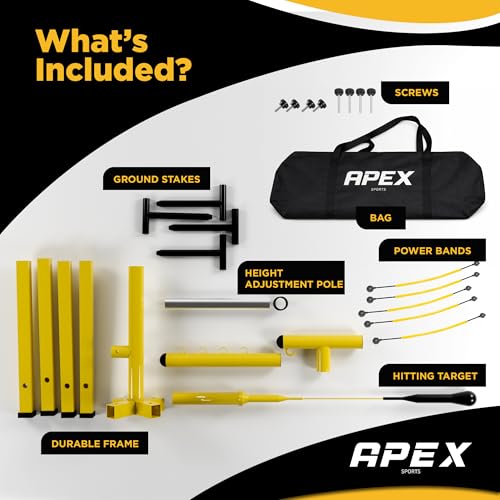 Apex Sports Baseball Swing Trainer – Adjustable Batting Practice Trainer with Power Resistance Bands for Hitting Mechanics, Swing Speed & Timing