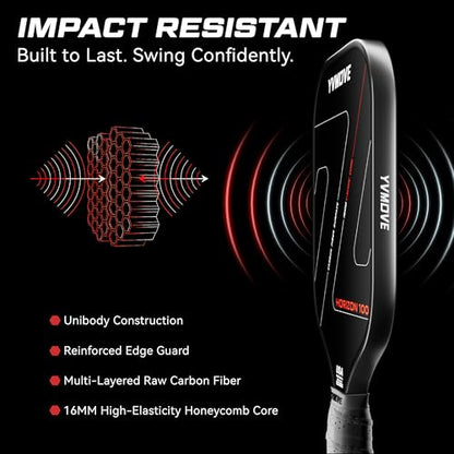 Pickleball Paddles | Raw Carbon Fiber | Effortless Power & Anti-Break Handle | Anti-Shock Core 16mm | for Beginners & Intermediates & Family Games | USAPA Approved