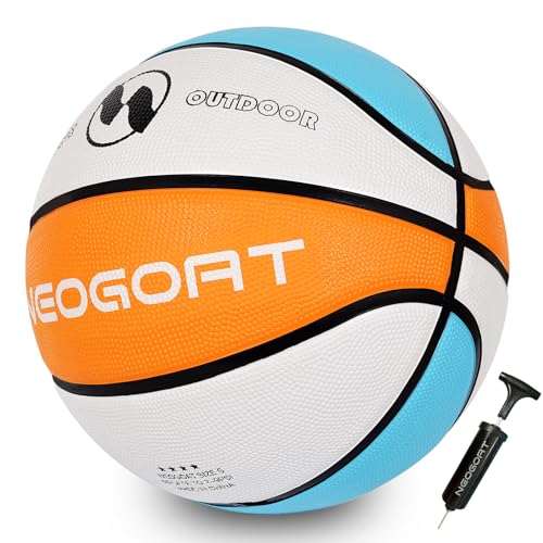 Kids Toddler Youth Size 3/4/5 Basketball 22/25.5/27.5",Durable High-Bounce Thickened Rubber Youth 25.5/27.5" Basketball Size 3/4/5 for in & Outdoor Play, for Boys & Girls Gifts(Deflated) - color: Yellow/White/Blue-Thickened Rubber-With Pump, size: Size 5