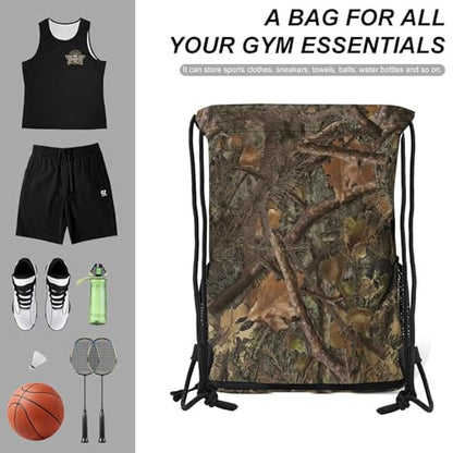 Camo Drawstring Backpack Gym Bag With Shoe Compartment String Bag Sport Beach Swimming Sackpack For Women Men - color: Camo