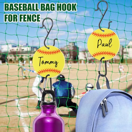 CroBlissful 6 Pcs Bag Hook for Fence Baseball Football Basketball Tennis Team Gifts Bag Clip Sports Backpack Buckle with Acrylic Board for Bat Water Bottle Player Lover Gifts - color: Softball