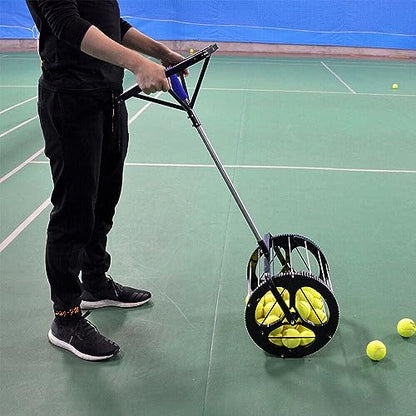 2 in 1 Tennis Ball Picker, 55 Large Capacity Stainless Steel Balls Receiver Pick Up Rollers Tool Tennis Ball Picker Saver Grabber Black Automatic Tennis Ball Pick Up Hopper