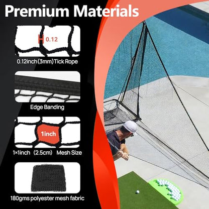 15x30ft Golf Net(4 Buttons, 10 Straps and 1 Rope), 10x10ft Soccer Net(Installation Rope Included), 7x7ft Golf Side Net(2 Park) - size: Shank7x7ft