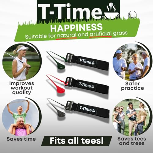 T-Time® Golf Tee Anchor Leash & Tether – US Patented – Keeps Tees in Place for Driving Range and Simulator Practice. - color: 2 Straps + 9 Silicone Strings (3 Pink, 3 Green, 3 Grey)