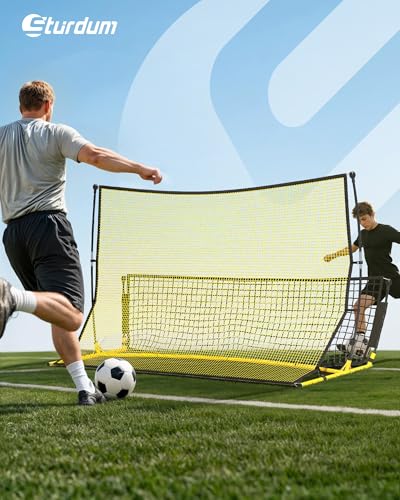 Soccer Rebounder Net, 2 in 1 Soccer Bounce Back Net, Rebound Net Practice for Team Volley Passing Solo Training, Football Trainer with Carry Bag, 4 Stakes