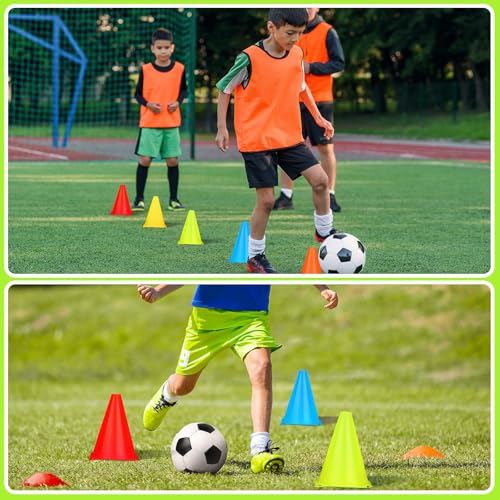Hiboom 50 Pack Cones Sports Training Set, 30 Pcs 7 Inch Soccer Cones and 20 Pcs Disc Cones for Soccer Basketball Drills