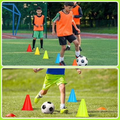 Hiboom 50 Pack Cones Sports Training Set, 30 Pcs 7 Inch Soccer Cones and 20 Pcs Disc Cones for Soccer Basketball Drills