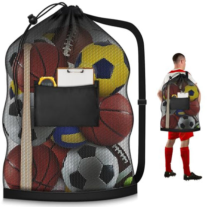Extra Large Sports Ball Bag, Heavy Duty Breathable Mesh Storage Bag, 40" x 30" Hold 10-12 Soccer Basketball Football, Adjustable Shoulder Strap, Ideal for Coaches, Team, Swimming Gear - style: Zipper Pocket