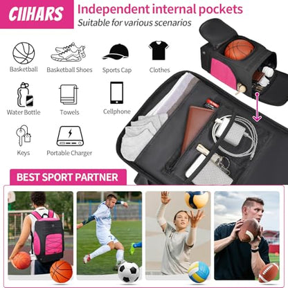 Basketball Backpack Bag Large Sports Bag with Separate Ball holder & Shoes compartment, Best for Basketball, Soccer,Volleyball,Gym - color: Pink