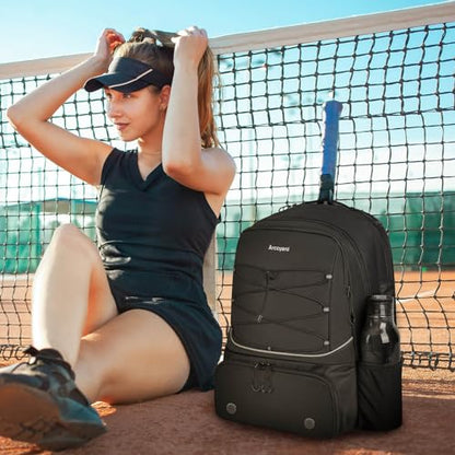 Arcoyard Tennis Bag Holds 2 Rackets, Professional Tennis Bags for Women, Tennis Backpack with Ventilated Shoe Compartment - color: Black