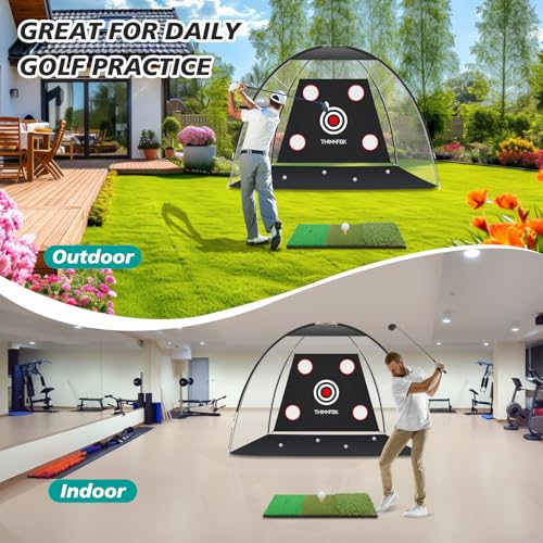 Golf Practice Net and Mat, 10x7FT Hitting Aids for Backyard Driving Chipping Swing Training with Noise Reduce Target Tri-Turf Mats Tees Real Balls for Indoor Outdoor, Gifts for Men Dad