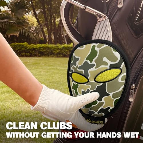 Golf Club Cleaner & Ball Cleaning Bag,Original Three-Layer Fabric Waterproof Technology,Golfer's Ultimate Green Clean Scrub Equipment Accessories,Removable Clips to Support Machine Washing - color: Camo Green