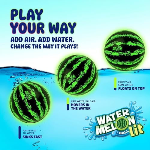 Watermelon Ball Lit - Glow in The Dark Pool Toy for Kids Ages 8-12, Teens, Adults - 9 Inch Swimming Pool Game for Family Fun - size: 9", style: 9" Green LED Light-Up