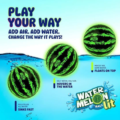 Watermelon Ball Lit - Glow in The Dark Pool Toy for Kids Ages 8-12, Teens, Adults - 9 Inch Swimming Pool Game for Family Fun - size: 9", style: 9" Green LED Light-Up