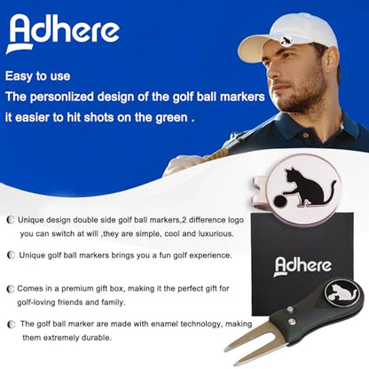 Adhere Golf Ball Markers Personlized Double Side Cute cat Logo Enamel with A Magnetic Hat Clips,A Premium Golf Gifts. - color: A-Ball Markers & Divot Tool Gift Set