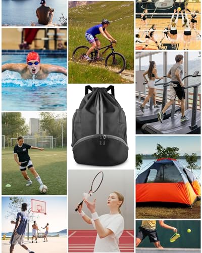 BROTOU Soccer Bags, Football Backpack, Volleyball Bag, Drawstring Backpack with Ball and Shoe Compartment, Football bags for Equipment Swim Gym Bag - color: Black