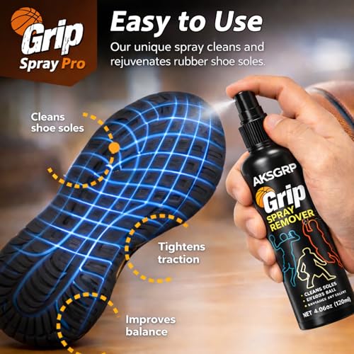 Grip Spray for Basketball Shoes- Anti Slip Sneaker Traction Spray for Rubber Soles, Court Grip Enhancer- Improve Sole Traction & Gym Floor Grip - Grip Spray Basketball Accessory - 4 Floz