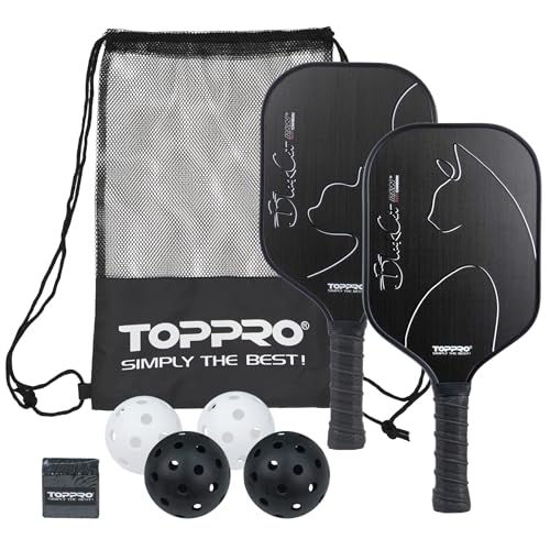 TOPPRO Pickleball Paddles Set of 2, Fiberglass Face, Polypropylene Honeycomb Core, Lightweight Pickleball Rackets 2 Pack - color: BLACK CAT