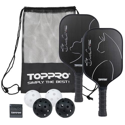 TOPPRO Pickleball Paddles Set of 2, Fiberglass Face, Polypropylene Honeycomb Core, Lightweight Pickleball Rackets 2 Pack - color: BLACK CAT