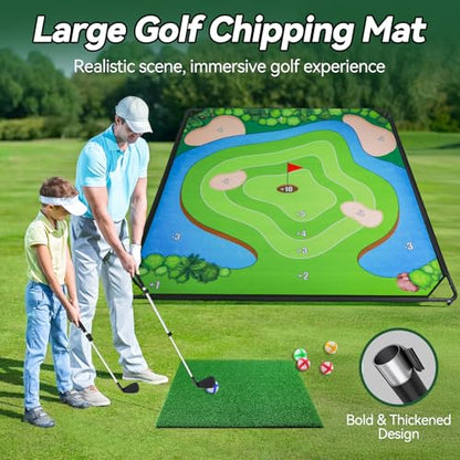 Liberry Golf Chipping Game with Large Chipping Mat, Upgraded Adjustable Golf Club, 25 Sticky Balls, Outdoor Indoor Sports Toy Gifts for Adults Kids, Family Yard Target Game - style: chipping mat with upgraded club