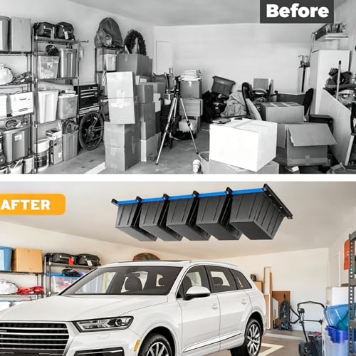 Heavy Duty Garage Ceiling Storage Rack System, Overhead Bin Slide Track Rails for 3 Bins (4 Pack), Adjustable Tote Hanger, 176 Lbs Capacity Steel - size: 4 Pack