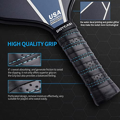 YC DGYCASI Pickleball Paddles Set of 2, USAPA Approved Carbon Fiber Pickleball Set, Lightweight Pickle Ball Rackets 2 Pack, 2 Outdoor Pickleball, 2 Indoor Pickleball, 1 Pickleball Bag - color: Silver