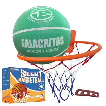 Groove-Grip Silent Basketball & Hoop Gift Set - High-Density Foam with Textured Surface, All-Weather Indoor Practice, Ready-to-Give Pro Training Kit - color: Green