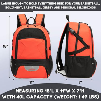 Basketball Bag Backpack, Large Capacity Sports Equipment Bags for Basketball, Soccer, and Volleyball. - color: red