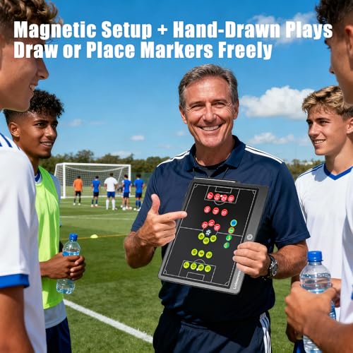 Magnetic Soccer Tactic Board with Movable Pieces - 16" LCD Electronic Coaching Board Witch Stylus Pen, Essential Soccer Training Equipment