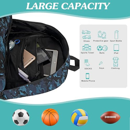 WOLT Soccer Backpack Soccer Bag with Ball Holder & Shoes Compartment, Sport Equipment Bags For Football, Basketball, Volleyball, Gym - color: CamoBlue