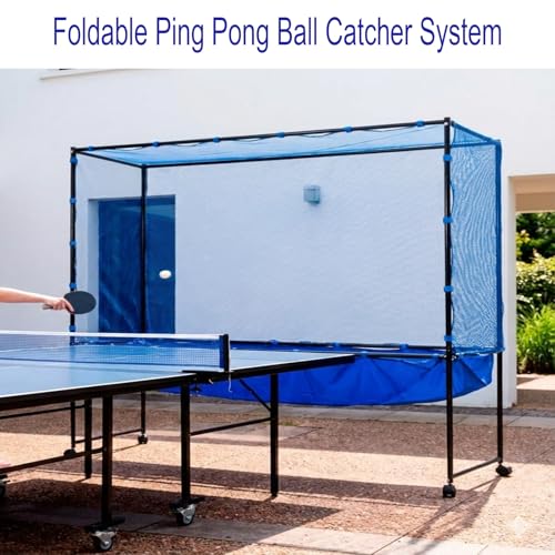 Table Tennis Catch Net with Ball Collection Bag - Premium Ping Pong Catch Net & Training Equipment for Robots & Serving Practice, Foldable Table Tennis Training Equipment Backstop Catcher